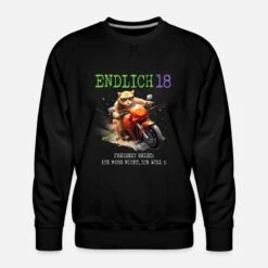 'Katze Auf Motorrad Endlich 18' Männer Premium Pullover | Spreadshirt 7 'Katze Auf Motorrad Endlich 18' Männer Premium Pullover | Spreadshirt -Steman Clothing Shop katze auf motorrad endlich 18 maenner premium pullover 2