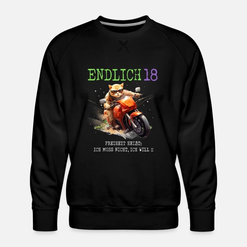 'Katze Auf Motorrad Endlich 18' Männer Premium Pullover | Spreadshirt 5 'Katze Auf Motorrad Endlich 18' Männer Premium Pullover | Spreadshirt – Bild 3