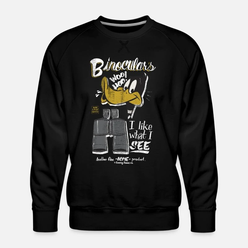 'Looney Tunes Daffy Duck Fernglas Spruch' Männer Premium Pullover | Spreadshirt 5 'Looney Tunes Daffy Duck Fernglas Spruch' Männer Premium Pullover | Spreadshirt – Bild 3