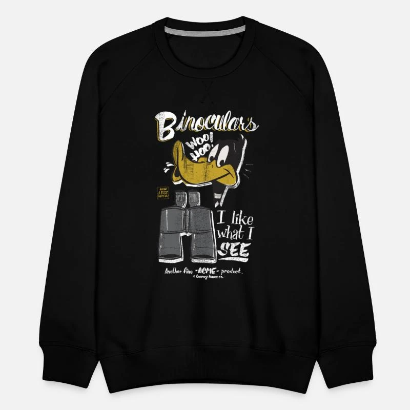 'Looney Tunes Daffy Duck Fernglas Spruch' Männer Premium Pullover | Spreadshirt 3 'Looney Tunes Daffy Duck Fernglas Spruch' Männer Premium Pullover | Spreadshirt